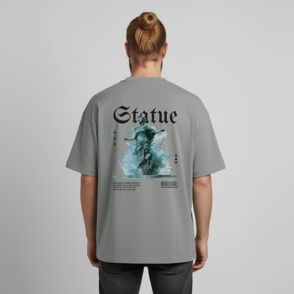 Heavyweight Boxy T-Shirt "STATUE" - Nebelgrau